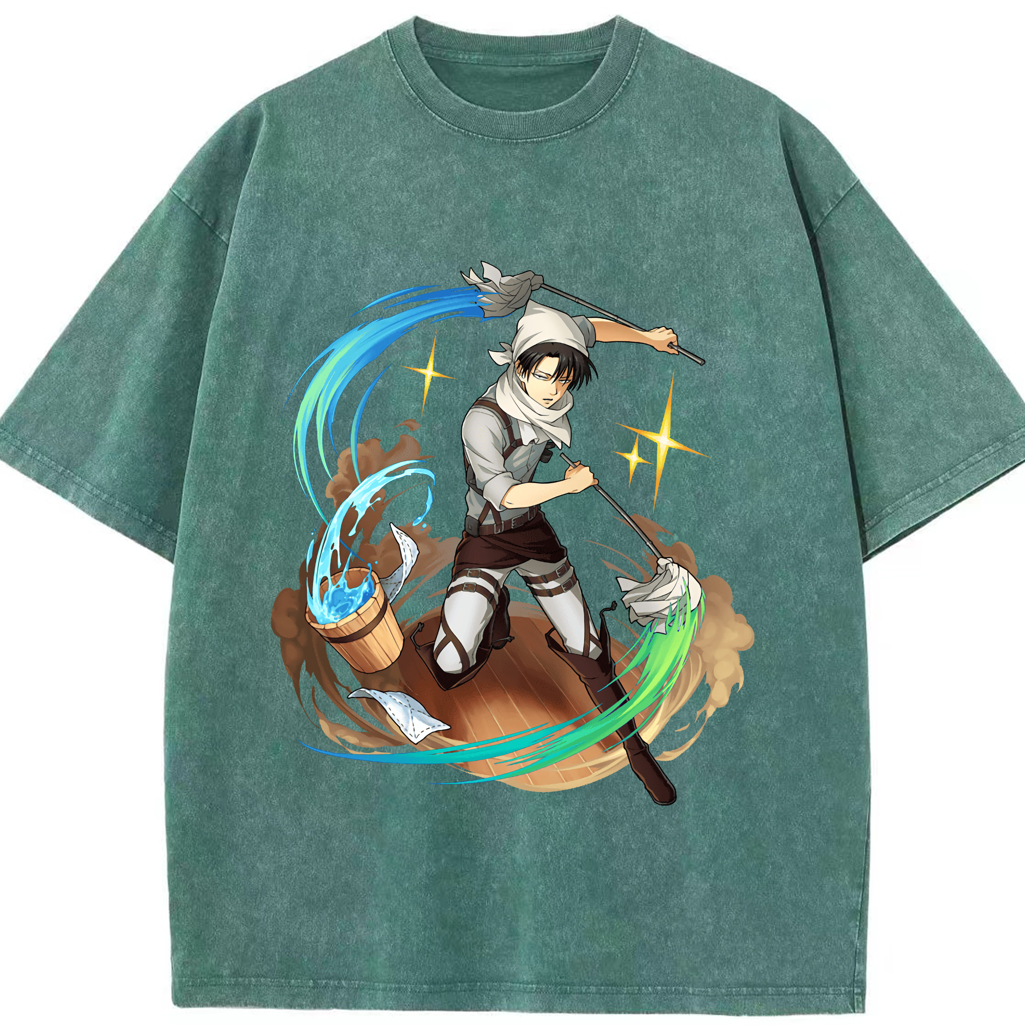（画像用） 進撃の巨人 リヴァイ·アッカーマン Attack on Titan Levi Ackerman 綿100% ヴィンテージ風 半袖Tシャツ（フロントプリント）